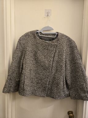 Textured Bouclé Open-Front Jacket in Black & White